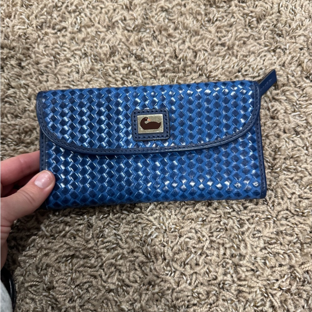 Dooney & Bourke Blue Woven Wallet with Silver Clasp